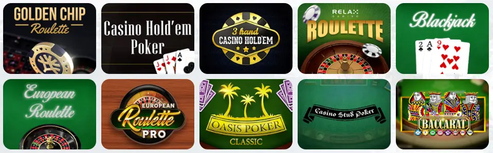 Jeux de table au Shiny Wilds Casino
